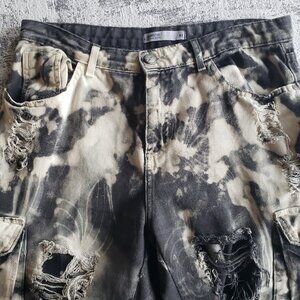 Custom hand painted Tie Dye Cargo Pocket Jeans Demobaza style~